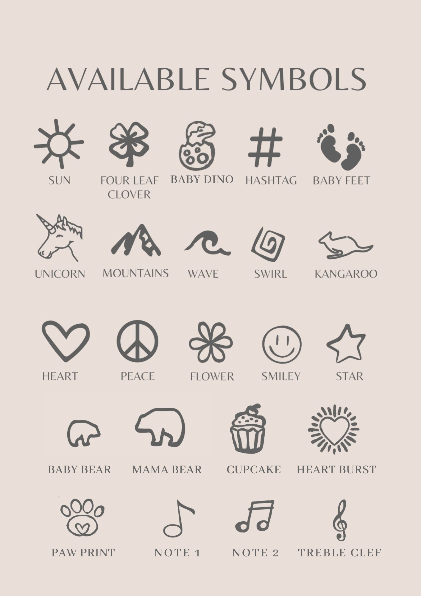 Graphic showing available symbols
