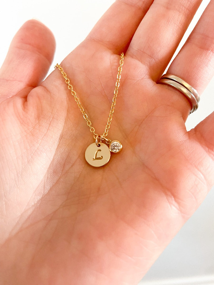 Birthstone Initial Necklace