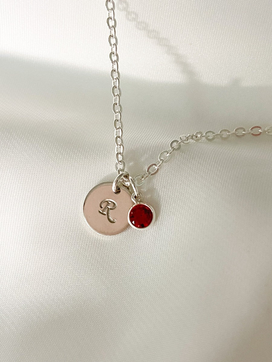 Initial Birthstone Tag Necklace in Sterling Silver - MYKA